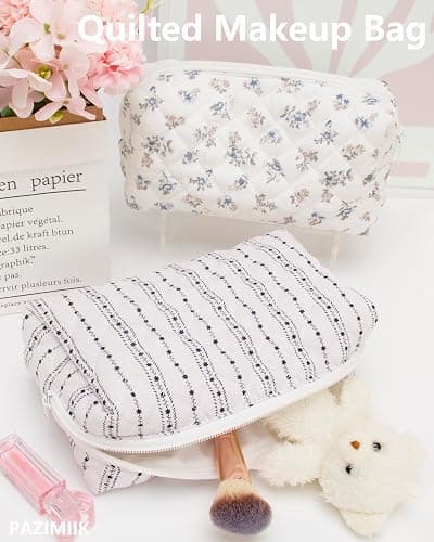 PAZIMIIK Vintage Quilted Makeup Bag Cosmetic Pouch for Brushes Pencils and Travel Make Up Accessories for Women and Girls Star Line thumbnail 6