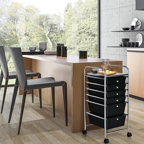 COSTWAY 6-Drawer Rolling Storage Cart, Multifunctional Art Craft Tools Organizer on Wheels, Heavy Duty Utility Mobile Storage Trolley w/ 2 Lockable Wheels for Home Office School (Black) thumbnail 2