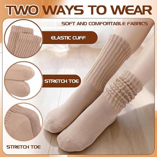 Jspupifip Slouch Socks for Woman | Scrunch Socks Knit Mid Calf Rib Tube Scrunchy Slouchy Retro Trendy Crew Socks, 4/6/8Pairs thumbnail 4