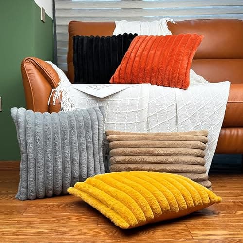 20" x 12" Black Throw Pillow Covers Pack of 2, Soft Fluffy Faux Fur Decorative Pillows for Couch, Bed Cover with Velvet Back for Living Room, Home Décor for Sofa (50cm x 30cm, No Inserts Included) thumbnail 2