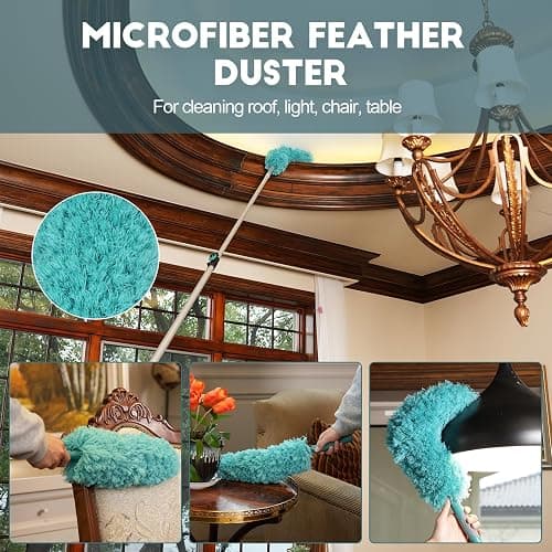 TelesPro 20 Foot High Reach Duster Kit with 5-12FT Extension Pole High Ceiling Dusting and Window Cleaning Kit with Telescopic Pole Window Washer&Squeegee,Cobweb Duster,Fan Duster and Feather Duster thumbnail 7