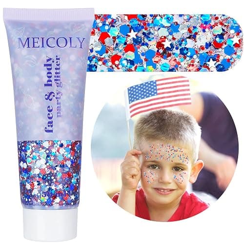 MEICOLY Red White and Blue Face Glitter,4th of July Patriotic Accessories,Star Hair Glitter for Kids,4th of July Outfits for Women,Self-Adhesive Body Glitter for President's Day Veterans Day thumbnail 9