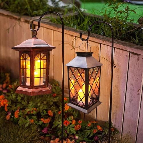 Solar Outdoor Lantern, Garden Hanging Waterproof Lanterns PVC Upgrade 3 LED Flickering Flameless Candle Decorative for Garden Women Mom Grandma Halloween Gifts (Grid Candle) thumbnail 8