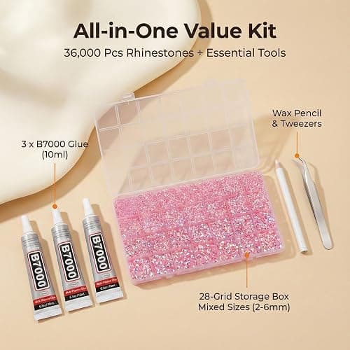 36000Pcs Pink Rhinestones for Bedazzling, Gems Diamond Crystal Bedazzler Kit, Light Baby Pink ab Resin Flatback Rhine Stone Jewels Bedazzle Bling for Crafting Clothing Tumblers Shirts B7000 Glue 2-6MM thumbnail 2