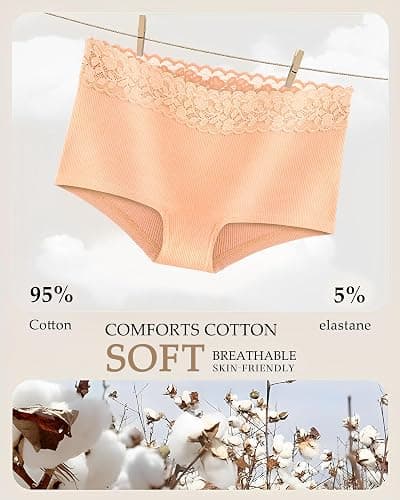 FINETOO Cotton Underwear for Women Boy Shorts Lace Boxer Briefs Soft Full Coverage Womens Panties 5 Pack S-XXL thumbnail 3