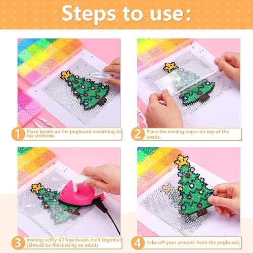 LIHAO 24000 PCS Fuse Beads 2.6mm Fuse Beads Kits 48 Color Iron Beads Set with 2 Pegboards 2 Tweezers 2 Ironing Papersfor DIY Craft Making thumbnail 4