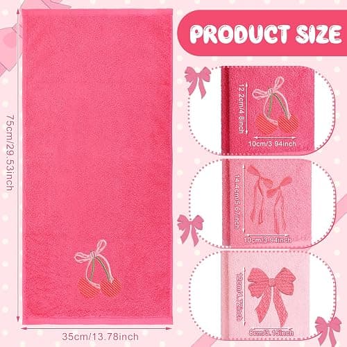 FuWeave 3 Pcs Pink Hand Towels for Bathroom Coquette Bow Embroidered Decorative Towel 100% Cotton Soft Absorbent Kitchen Facecloth Preppy Bathroom Decor Bridal Shower Wedding Gift 13.7 x 29.5'' thumbnail 3