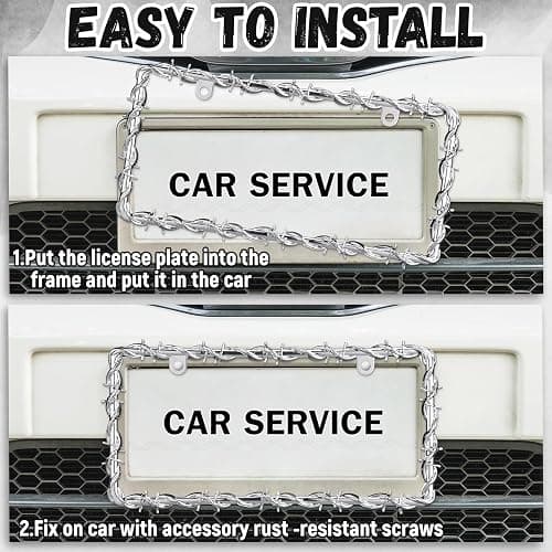 MorningRo 2 Pcs Barbed Wire License Plate Frame Universal,Sliver | Fits USA Standard Plates with Screws Included, Metal 3D Wire Design for Car Truck Styling, Universal Mount for Women Men thumbnail 3