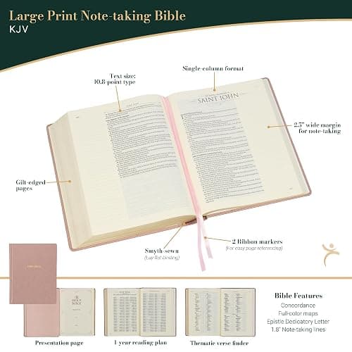 KJV Holy Bible, Large Print Note-taking Bible, Faux Leather Hardcover - King James Version, Rose Gold (KJV Note-taking Editions) thumbnail 2