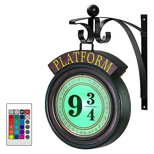 DOMSCIEN 9¾ Platform Hanging Night Light Platform 9 3/4 Sign- Remote Control Hanging Wall Lamp Halloween Decorations Holiday Magic Lamp Gift for Movie Fans（Red） - Image 1