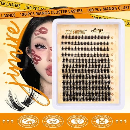 JIMIRE Wispy Lash Clusters Extensions 180Pcs Anime Eyelash Clusters D-Curly Manga Lashes Clusters Natural Look 8-16MM Cluster Eyelash Extensions Individual Lash Extension Pack thumbnail 4
