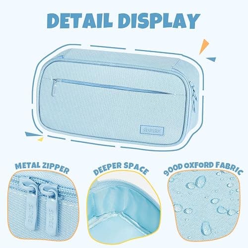 SUNEE Cute Pencil Case, Large Capacity Pencil Pouch, Big Storage Organizer for Stationery, Zipper Pen Bag, Back to School Supplies, Office Organizer Makeup Bag, for Teen Girl Boy Men Women, Blue thumbnail 6