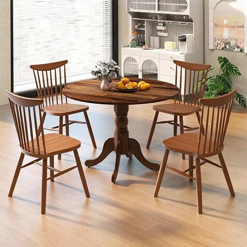 Byroce Round Dining Table for 4, 40 Inch Farmhouse Round Kitchen Table with Heavy-Duty Rubber Wood Frame & Curved Trestle Legs, Mid-Century Rustic Pedestal Table for Home, Dining Room & Living Room thumbnail 9