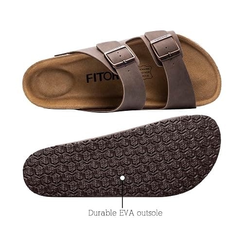 FITORY Mens Sandals, Arch Support Slides with Adjustable Buckle Straps and Cork Footbed thumbnail 2