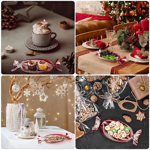 SHOWLOUE Christmas Platter Dish, Glass Candy Platter Serving Dessert Plates Christmas Dinnerware Tray Decorative Plates for Xmas Holiday Party Favor, Small - Small thumbnail 7