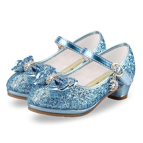 WYSBAOSHU Girls Princess Shoes Glitter and Sparkle High Heel Shoes Closed Toe for Party Festival Dance thumbnail 5