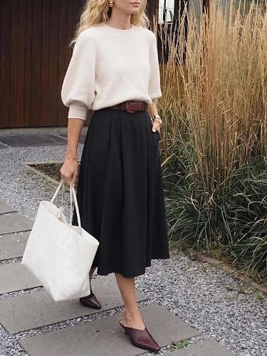 Casly Lamiit A-Line Midi Skirts for Women Business Skirt | Elastic High Waisted, Pleated with Pockets, Work Skirts Casual thumbnail 6