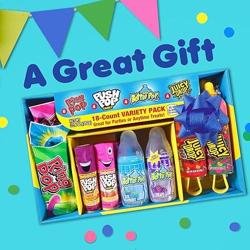 Candy Variety Pack, 18 Count Assorted Lollipops, Bulk Individually Wrapped Ring Pop, Push Pop, Baby Bottle Pop & Juicy Drop, Ideal for Birthdays, Party Favors for Kids & Hard Candy Gifts thumbnail 7