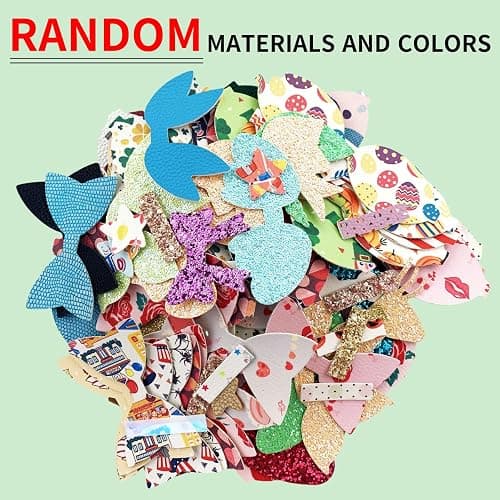 AOUXSEEM 348 Pcs 60 Set Faux Leather Hair Bows DIY Making Kit for Beginners, Contains Assorted Random Printed Glitter Solid Fabric Pre Cut Pieces, Make Stylish Girls Hair Clips thumbnail 3