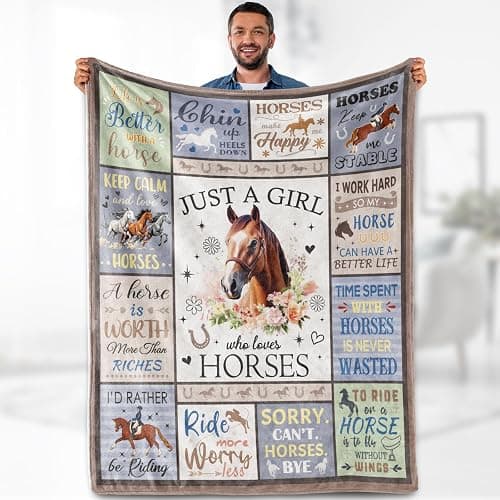Horse Lovers Blanket Gifts for Girls Women Kids Cool Unique Just A Girl Who Loves Horses Themed Decor Soft Cozy Bed Couch Plush Birthday Christmas Lightweight Blanket 50"x60" - Image 1