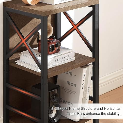 MNEETRUNG Small Bookshelf,3 Tier Industrial Bookcase with Metal Frame and Backboard,Low Rustic Brown Book Shelf,Book case for Small Spaces,Living Room,Bedroom and Home Office thumbnail 7