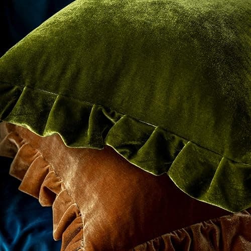 Glory Season Velvet Throw Pillow Cover Soft Decorative Luxurious Solid Square Cushion Case for Sofa Couch Bedroom Farmhouse,Pack of 2, 18 x 18 Inches, Olive Green thumbnail 8