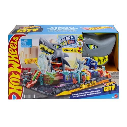 Hot Wheels City Track Set, Ultra Shark Car Wash with 1:64 Scale Color Reveal Toy Vehicle, Repeat Color-Change Feature, Storage thumbnail 7
