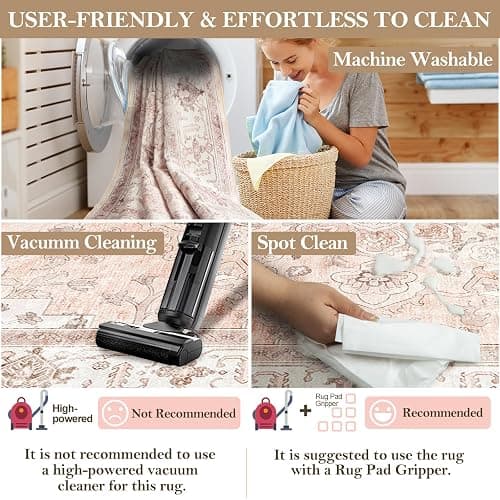 CAPALOCA Machine Washable 5x7 Area Rugs for Living Room Vintage Carpet Non Slip Low Pile Water Repellent Soft Print Pattern for Bedroom Indoor Decor Polyester Rug Pink - Pink - 5x7 thumbnail 5