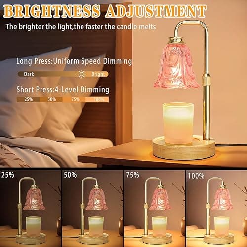 Candle Warmer Lamp with Timer Dimmer, Adjustable Height Pink Tulip Candle Wax Warmer, Christmas Birthday Gift for Mom Women, House Warming Gifts for New Home Bedroom Decor,Flower Pink thumbnail 3