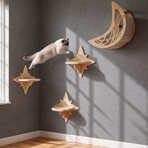 Moon & Star Cat Wall Shelves, Modern Wooden Cat Furniture with Decorative Cutouts, Space-Saving Cat Climbing System & Floating Perch for Indoor Cats thumbnail 3