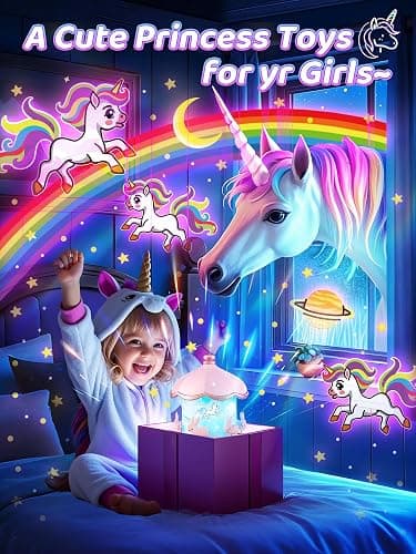 Carousel Night Light for Kids,15 Music+15 Films+315 Colors Star Projector for Kids Night Light Projector,360°+Remote+1200mah Unicorn Toys for Girls Room Decor,Autism Toys,Toddler Gifts for Girls Baby thumbnail 9