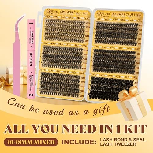 QUEWEL 580PCS Lash Clusters Kit 30D+40D+50D+60D+80D+100D Lash Clusters Kit | 10-18mm Cluster Lashes Individual Eyelash Clusters Reusable for Natural DIY Cluster Eyelash Extensions for Beginners thumbnail 5