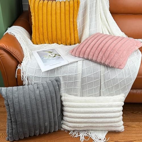 12x20 Throw Pillow Covers Set of 2, Decorative Faux Fur Covers for Bed, Couch Soft Fluffy Pillow Cover with Velvet Back for Living Room, Neutral Home Décor Accent for Sofa - Cream White thumbnail 6