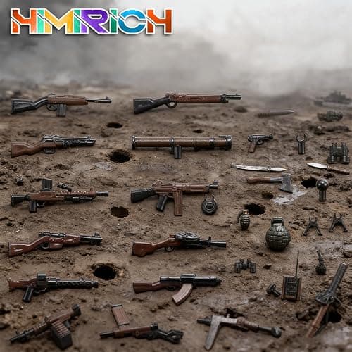 HIMIRICH Military Weapons Pack Accessories Kits Toys, Army Equipment Gear WW2 Guns for Boys 6+, Compatible with Mini Figure of Major Brand(Two-Tone Weapon Pack-Blackish Brown) thumbnail 6