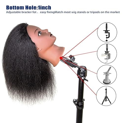JMHAIR Mannequins Head 16" 100% Real Hair For Manual Braiding Styling Practice Hairdresser School Manikin Head Curling Dyeing Hairdresser Cosmetology Doll Head Training Head- Female Black thumbnail 5
