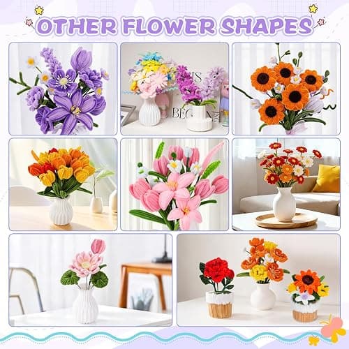 900 PCS Pipe Cleaners Craft, Pipe Cleaner Bulk Flower Kit 14 Colors Chenille Stems Flower Making Kit with Greeting Card, Floral Wires, Tape, Stamen, Floral Wrapping Paper & Ribbon for Art DIY Flowers thumbnail 6