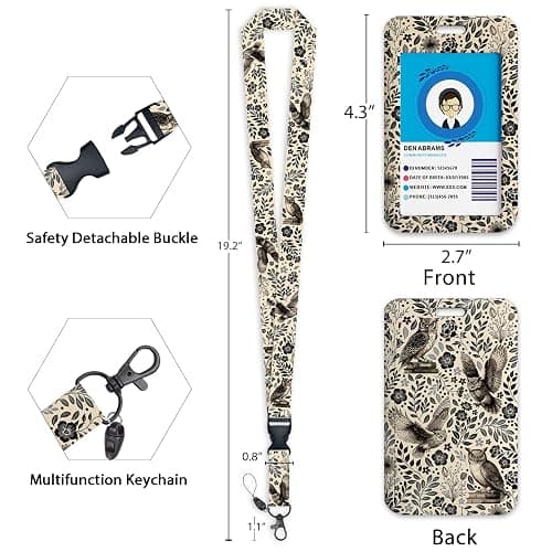 Giancomics Owls Lanyards for ID Badges, Badge Holder with Retractable Reel | Teacher Book Card Holder, 360 Swivel Carabiner Clip, Flower Detachable Key Lanyard, Name Tag, Work Office, Women Nurse Gifts thumbnail 3