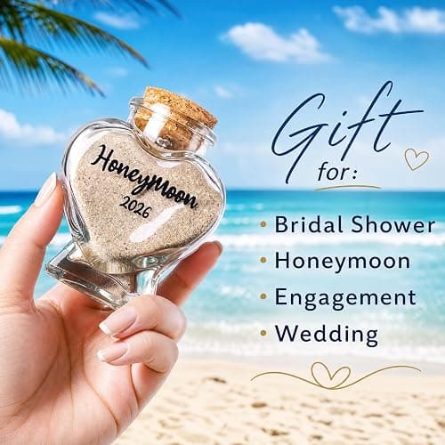 TUNGURIS Honeymoon Sand Keepsake Jar 2026，Bridal Shower, Wedding, Engagement, Honeymoon, Travel for Couples, Newlywed, Fiance(Gift Box Includes) - 40ml Heart Shape Glass thumbnail 4
