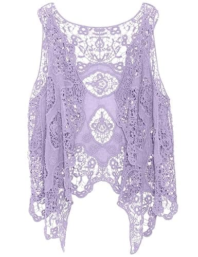 Flygo Women's Open Front Cotton Crochet Lace Boho Hippie Butterfly Vest Cardigan Coverup Sleeveless Irregular Hem - Image 1