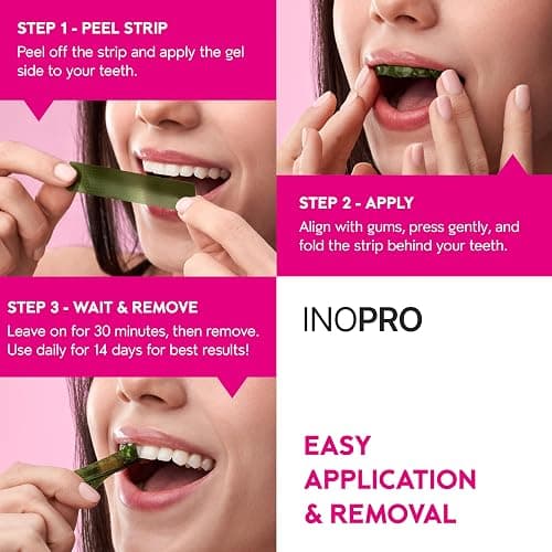 InoPro Teeth Whitening Strips 21 Treatments Kit - Teeth Whitener, Peroxide Free, Green White Strips for Teeth Whitening with Arbutin, Coconut Oil, Deep Stains Removal (42 Strips) thumbnail 8