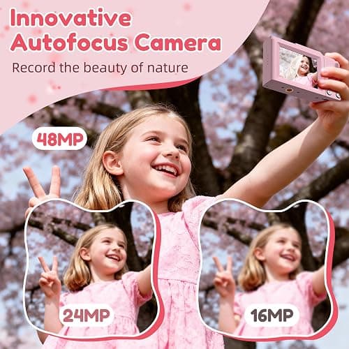 Digital Camera, FHD 4K Digital Point and Shoot Camera with 16X Zoom Anti Shake, 48MP Compact Small Camera with 32GB Card for Boys Girls Kids Shell Pink thumbnail 4