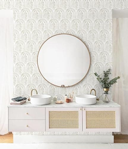 Micpolo Boho Peel and Stick Wallpaper Removable Wall Paper Neutral Contact Paper Removable Peel and Stick Brown and White Self-Adhesive Wallpaper for Bathroom Bedroom Kitchen Wall Decor 17.3" x 118" - 17.3" x 118" - Light Brown and White thumbnail 5