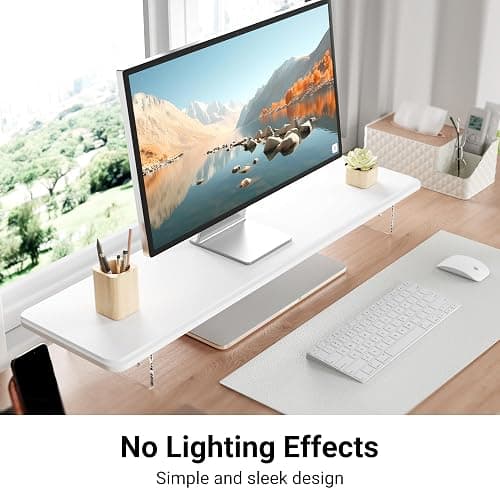 AFOOYO Monitor Stand Riser,31.5-Inch LED Light Wood Computer Monitor Stand with Adjustable Acrylic Legs,Desk Accessories Desktop Organizer Stand for, Computer,Laptop,Printer,PC TV Screen Riser,White thumbnail 3
