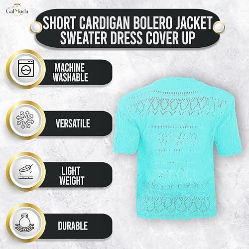 Gal Moda | Short Sleeve Shrug for Women’s | Short Cardigan Bolero Jacket Sweater Dress Cover up | Crochet Knitted Shrug thumbnail 4