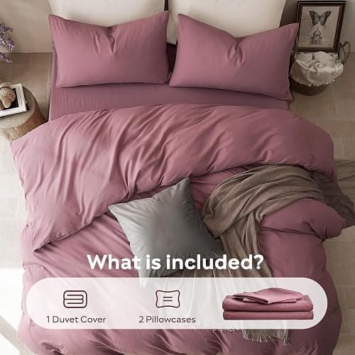 JELLYMONI 100% Cotton Full Duvet Cover Set, Washed Linen-Like Texture | Pre-Shrunk, with Natural Wrinkles, Wide Zipper Opening, Colorfast,8 Reinforced Ties,1 Duvet Cover&2 Pillowcases thumbnail 8