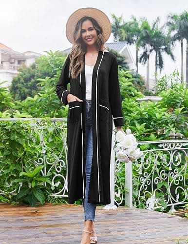 Ekouaer Women Kimono Robes Full Length Knit Bathrobe Lightweight Soft Sleepwear V-neck Casual Ladies Loungewear S-XXL thumbnail 4