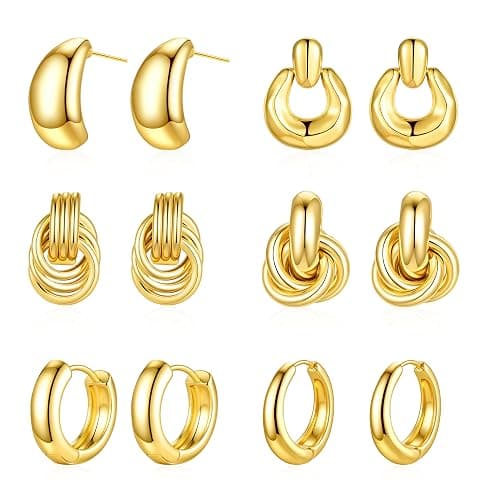 Ritach Chunky Gold Earrings for Women Trendy Big Gold Statement Knot Dangle Earrings Fashion Lightweight Hypoallergenic Jewelry Set - Image 1