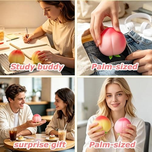 2 PCS Peach Squishys, Squeezy Squishy Peach Toys for Squeeze Luck | Squeezy peach squishy for pink & yellow, peach squeezy moderate size, squeeze peach for fruit squishy for relieve anxiety. thumbnail 7