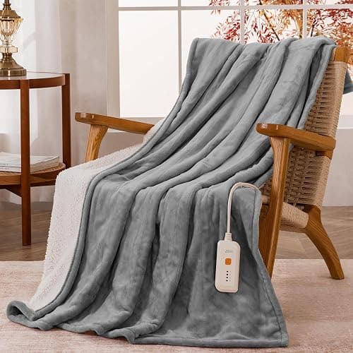 GOTCOZY Heated Throw Blanket, 50''X60'' - Soft Silky Plush Electric Blanket with 4 Heating Levels & 3 Hour Auto Off, ETL Certified, Machine Washable (Grey) - Image 1