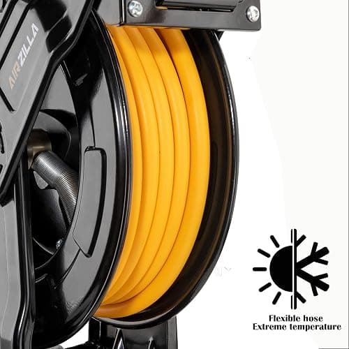 AIRZILLA Premium Steel Retractable Air Hose Reel With Dual Arm, 3/8"x50Ft Hybrid Polymer Hose, Heavy Duty Air Hose Reel included Auto Rewind Reel | Quick Air Coupler | Durable Double side Frame. thumbnail 5